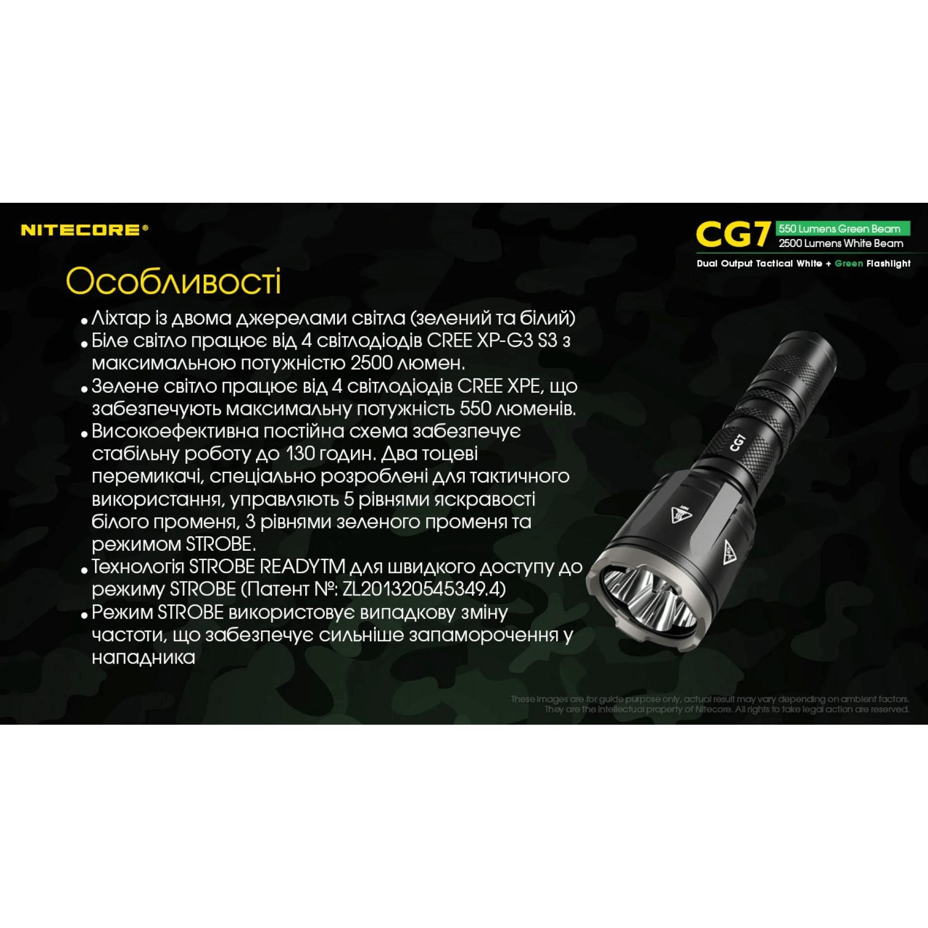 Ліхтар тактичний Nitecore CG7 (4xCree XP-G3, 2500 люмен, без акумулятора) - фото 9