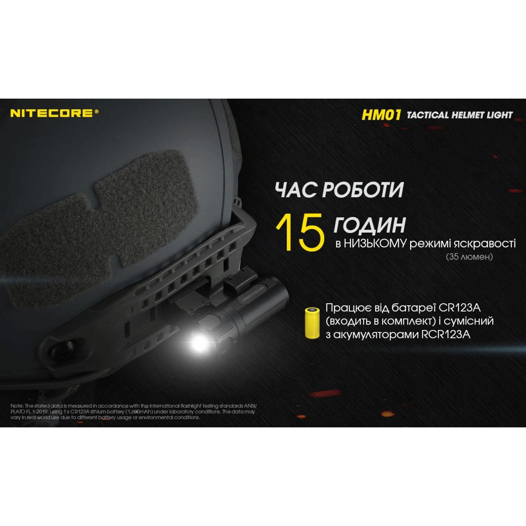 Тактичний ліхтар на шолом Nitecore HM01 (Luminus SST-20-W, 320 люмен, з акумулятором) - фото 12