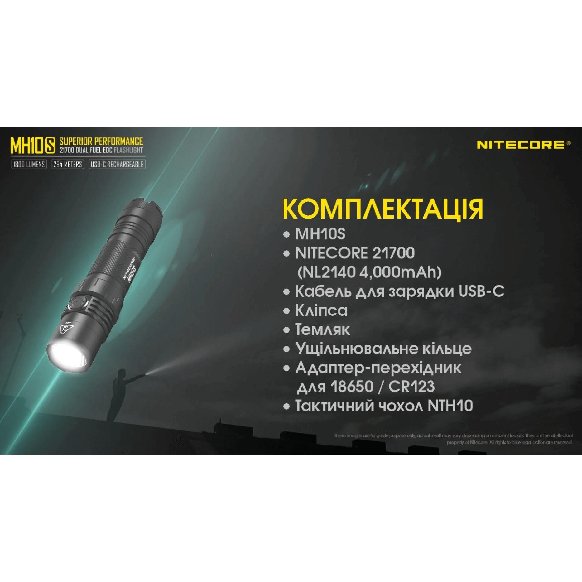 Ліхтар кишеньковий Nitecore MH10S (Luminus SST-40-W, 1800 люмен, з акумулятором) - фото 8