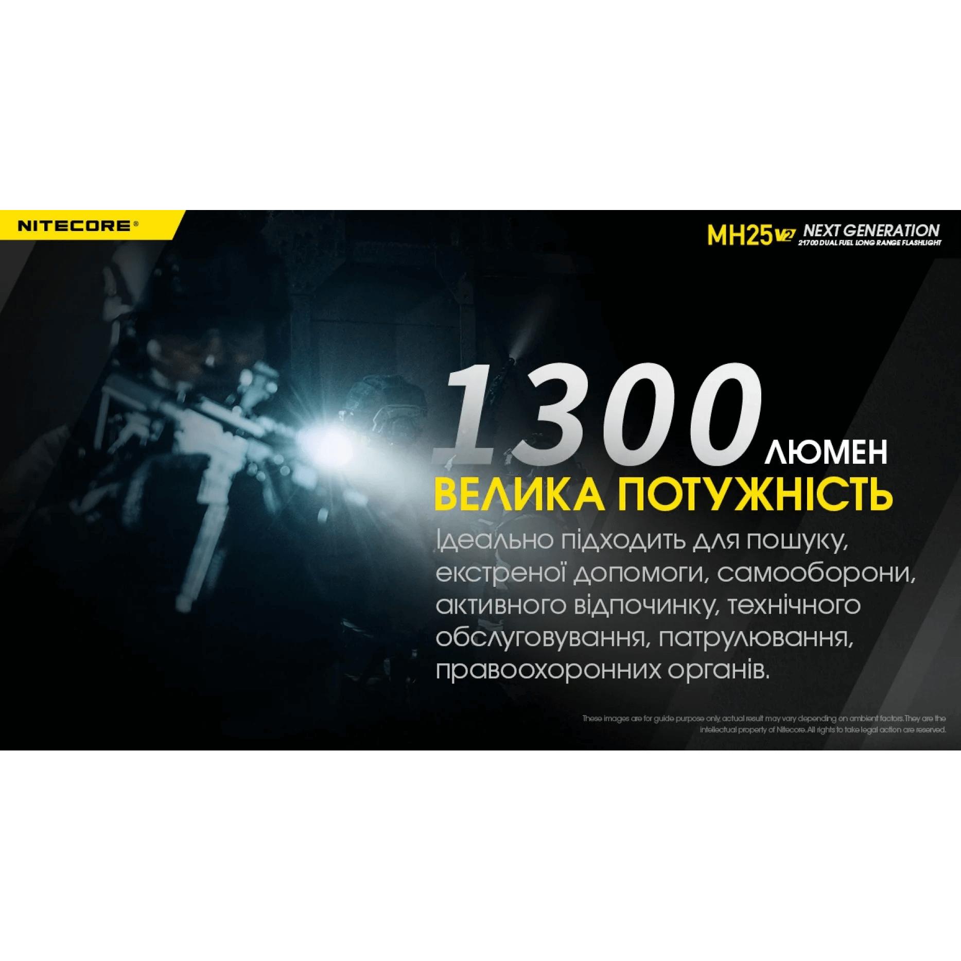 Ліхтар тактичний Nitecore MH25 V2 (1300 люмен, з акумулятором) - фото 10