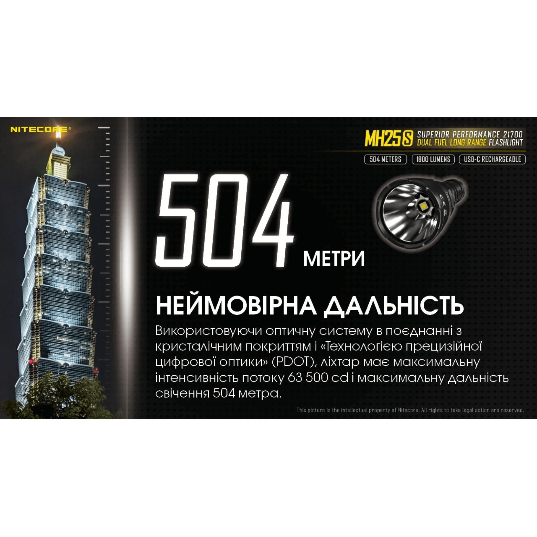 Ліхтар тактичний Nitecore MH25S (Luminus SST-40-W, 1800 люмен, з акумулятором) - фото 12