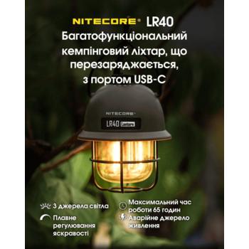 Фото Ліхтар кемпінговий Nitecore LR40 армійський зелений (100 люмен, Power Bank, USB Type-C)